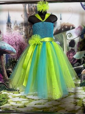 Handmade Girls Lime Green & Turquoise Tulle Tutu Dress